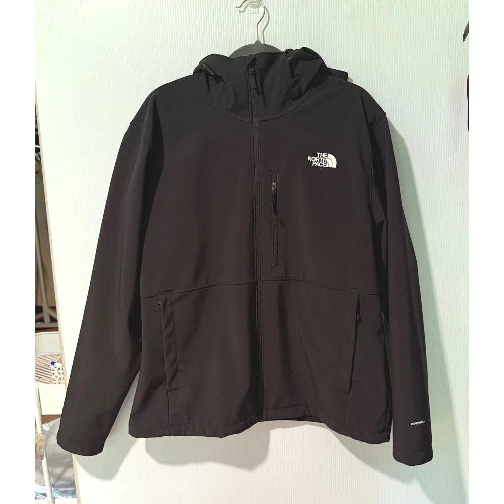 The North Face WindWall Soft Shell Jacket Mens XL Black Hooded Full Zip Fleece